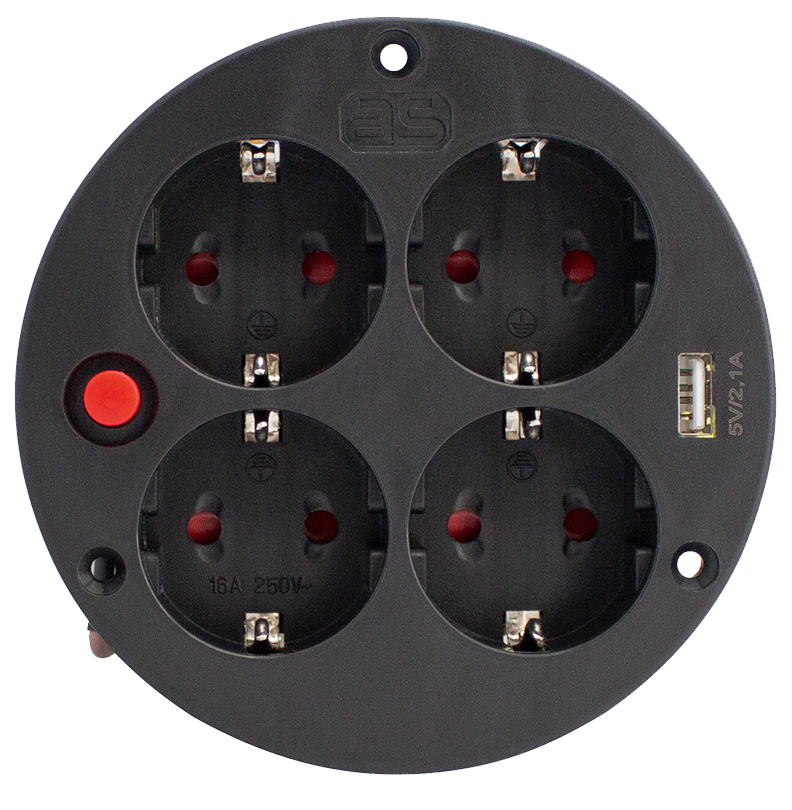 Schwabe Contactdoos Inzetstuk 230V/16A IP20 tbv kabelhaspel met 4 contacten +USB