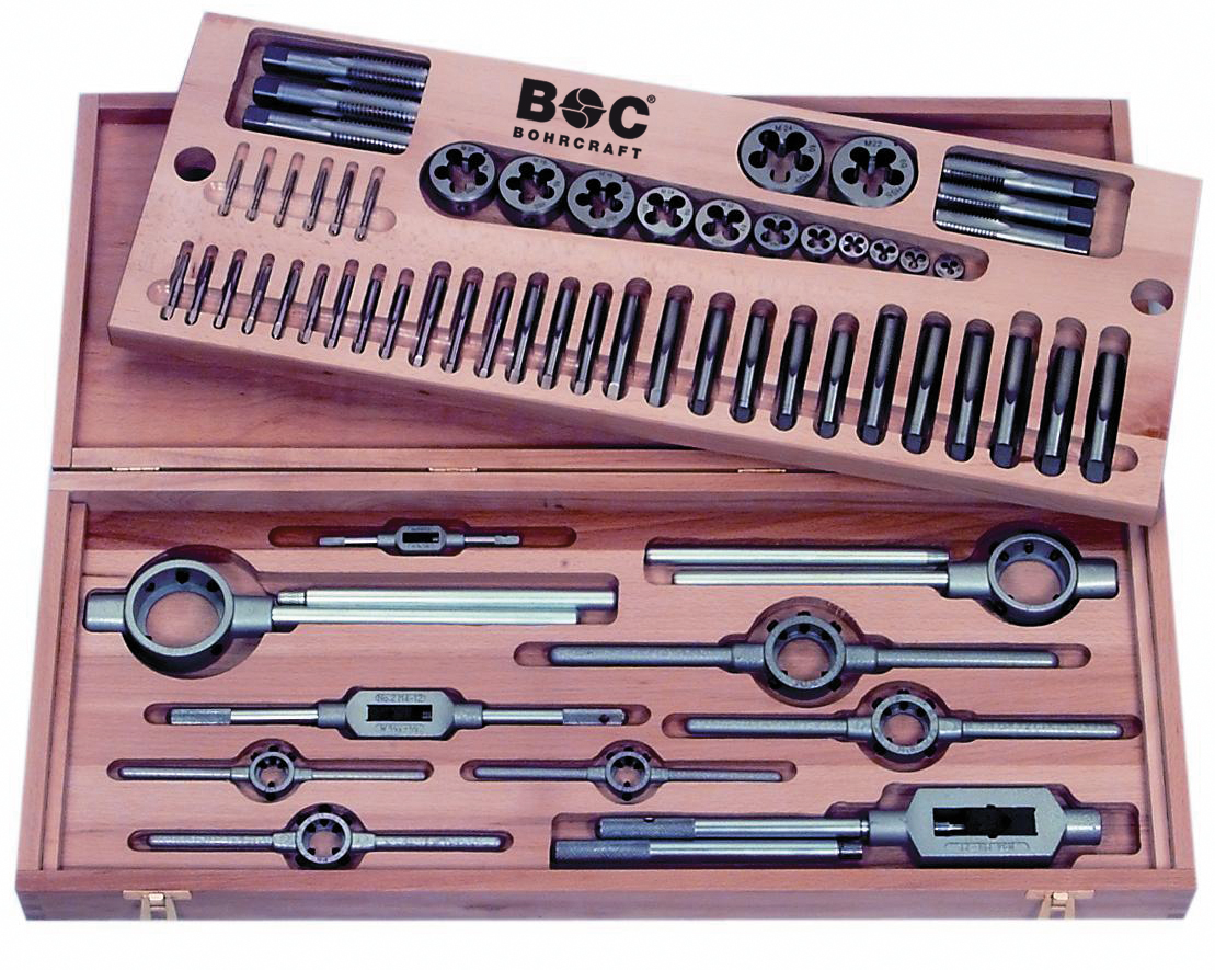 BC Draadsnijset GWH24 M3-M24 + toebehoren, 62-delig in houten cassette