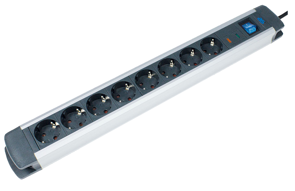 Schwabe Stekkerdoos 8x randaarde alu/zwart kabel 1,5m