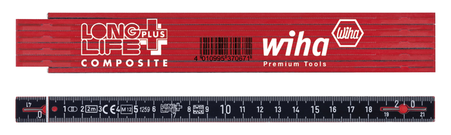 WIHA Longlife Plus Composite Duimstok 410 2005 metrisch 10 delen rood/zwart 15mm/2m