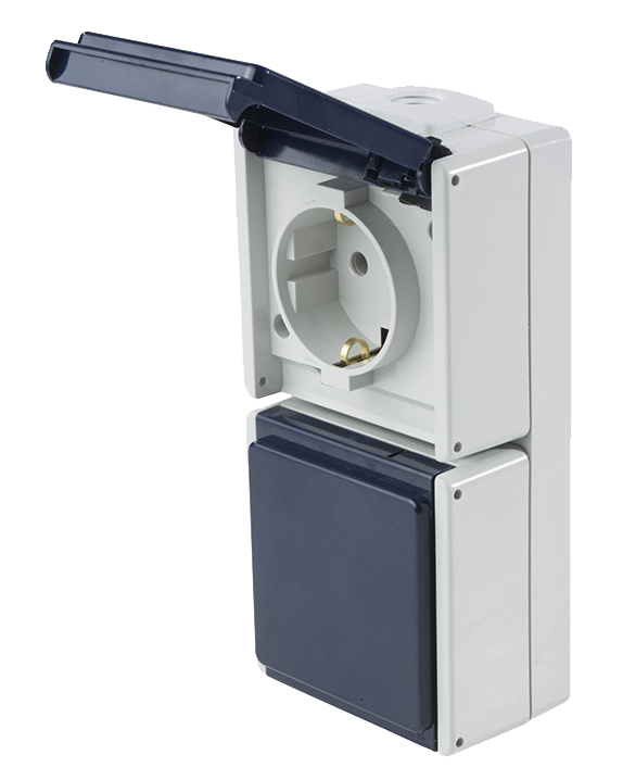 Schwabe Opbouwcontactdoos 230V/16A IP54 Grijs tot 2.5mm² 2-voudig verticaal