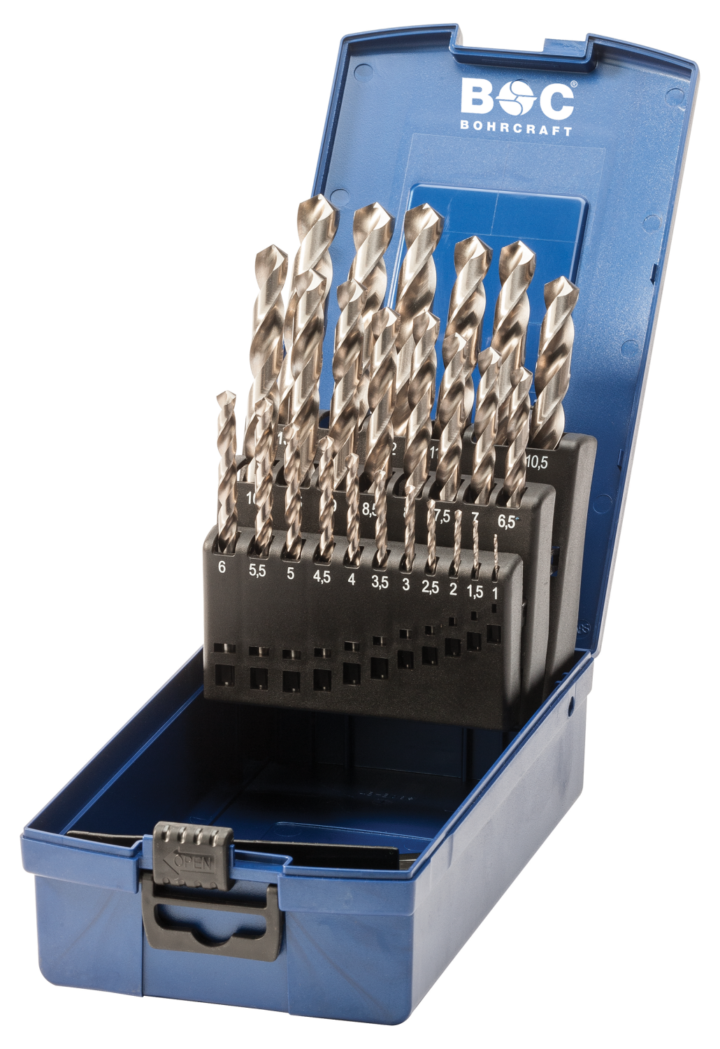 BC PP Spiraalborenset HSS-E Co 5% DIN 338 KE 13 U-TL Ø 1,0-13,0 x 0,5mm, 25-delig