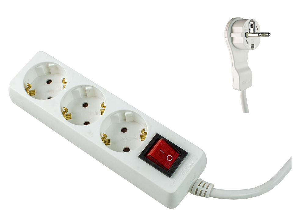 Schwabe Stekkerdoos 3x randaarde met schakelaar + platte stekker kabel H05VV-F 3G1,5 wit 2m.png