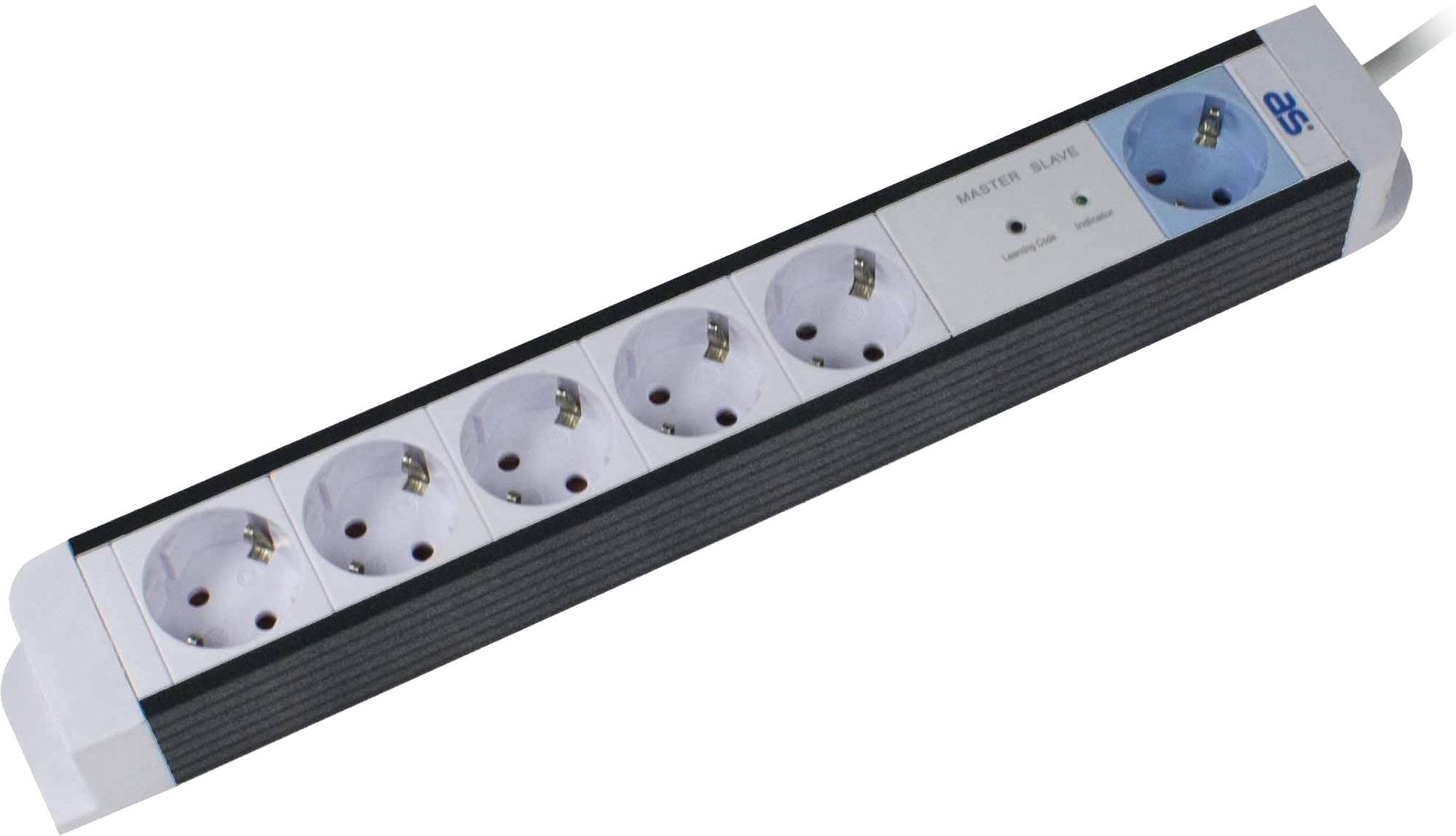 Schwabe Stekkerdoos 6x randaarde, 1x master, 5x slave wit kabel 1,5m