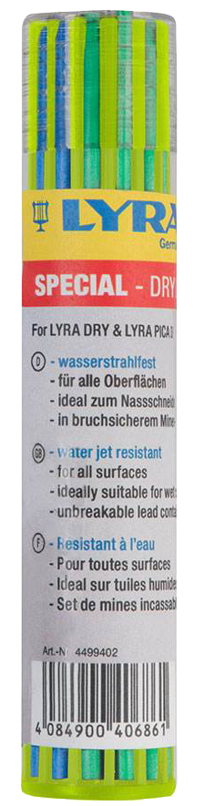 Lyra Special Dry Lead Reservestiften Vulpotlood 4 x Blauw, 4 x Groen, 4 x Wit watervast