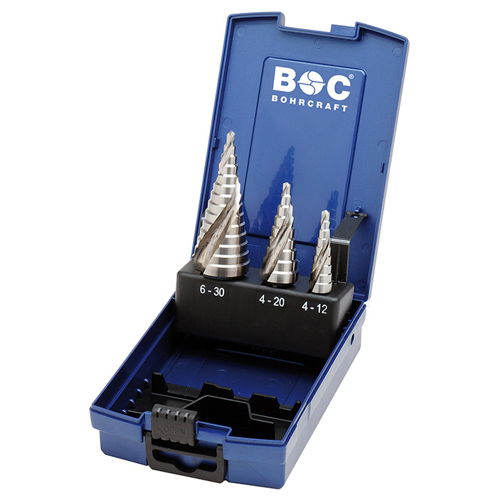 BC PB Trapborenset HSS-E Co 5% STB3 KS-Co Spiraalgroef 1/2A/3A, 3-delig in ABS-Box
