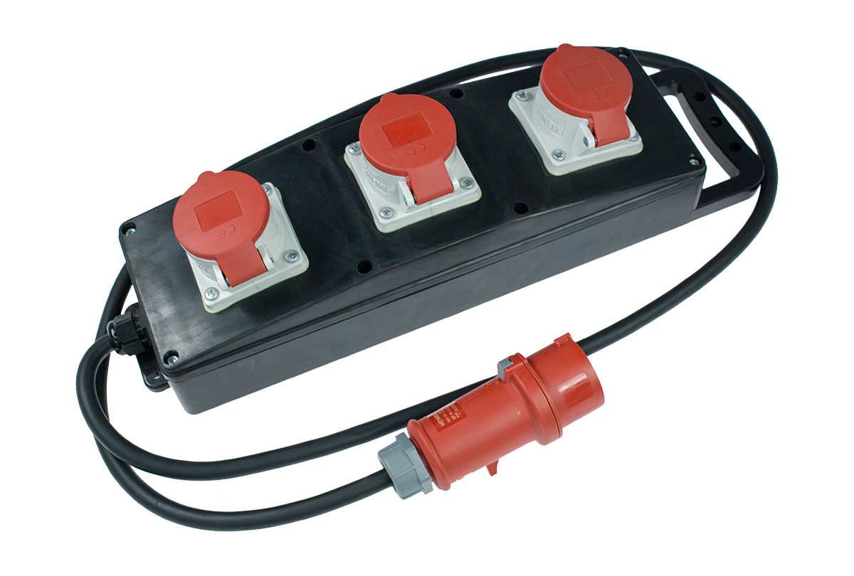 Schwabe CEE Stroomverdeler Massief Rubber S6 400V/16A IP44 3-voudig H07RN-F 5G2.5 2m