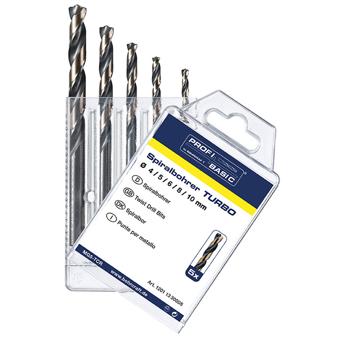 BC PB Spiraalborenset  MG 5-TCR DIN 338 HSS-G TURBO 4/5/6/8/10mm, 5-delig