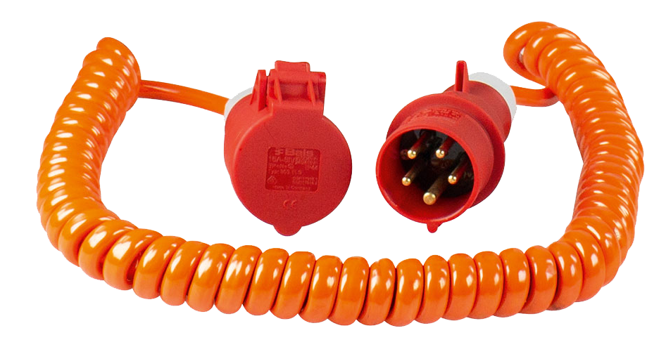 Schwabe CEE Spiraalkabel PUR 400V/16A IP44 5-polig H07BQ-F 5G2.5 oranje 1-5m