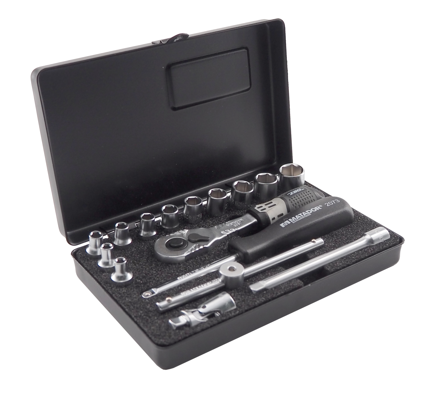 Matador 1/4" Dopsleutelset 4-13mm in metalen kist, 16-delig
