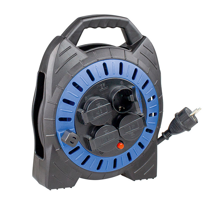 Schwabe Kunststof Kabelhaspel 230V/16A IP44 Neopreen H07RN-F 3G1,5 Zwart/Blauw 15m