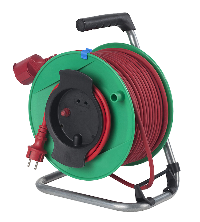 Schwabe Kabelhaspel "grasmaaier" Rubber 230V/16A IP44 H05RR-F 3G1.5 rood 50m 1.5m aansluitkabel