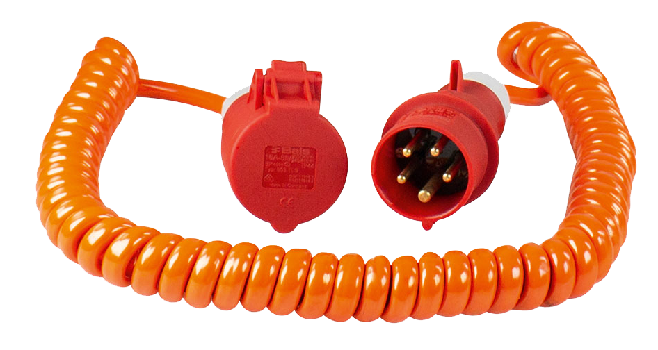 Schwabe CEE Spiraalkabel PUR 400V/16A IP44 5-polig H07BQ-F 5G1.5 oranje 1-5m