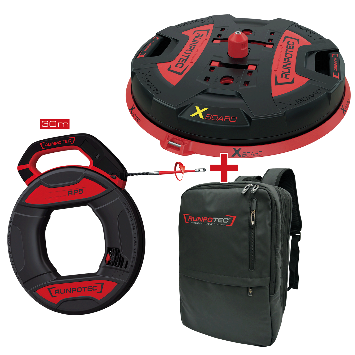 RUNPO ACTIESET RUNPO 5 Trekveer 30m + Kabelafroller XBoard XB500 in Rugzak