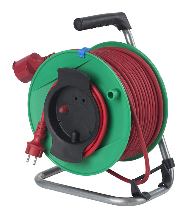 Schwabe Kabelhaspel "grasmaaier" Rubber 230V/16A IP44 H05RR-F 3G1.5 rood 25m 1.5m aansluitkabel