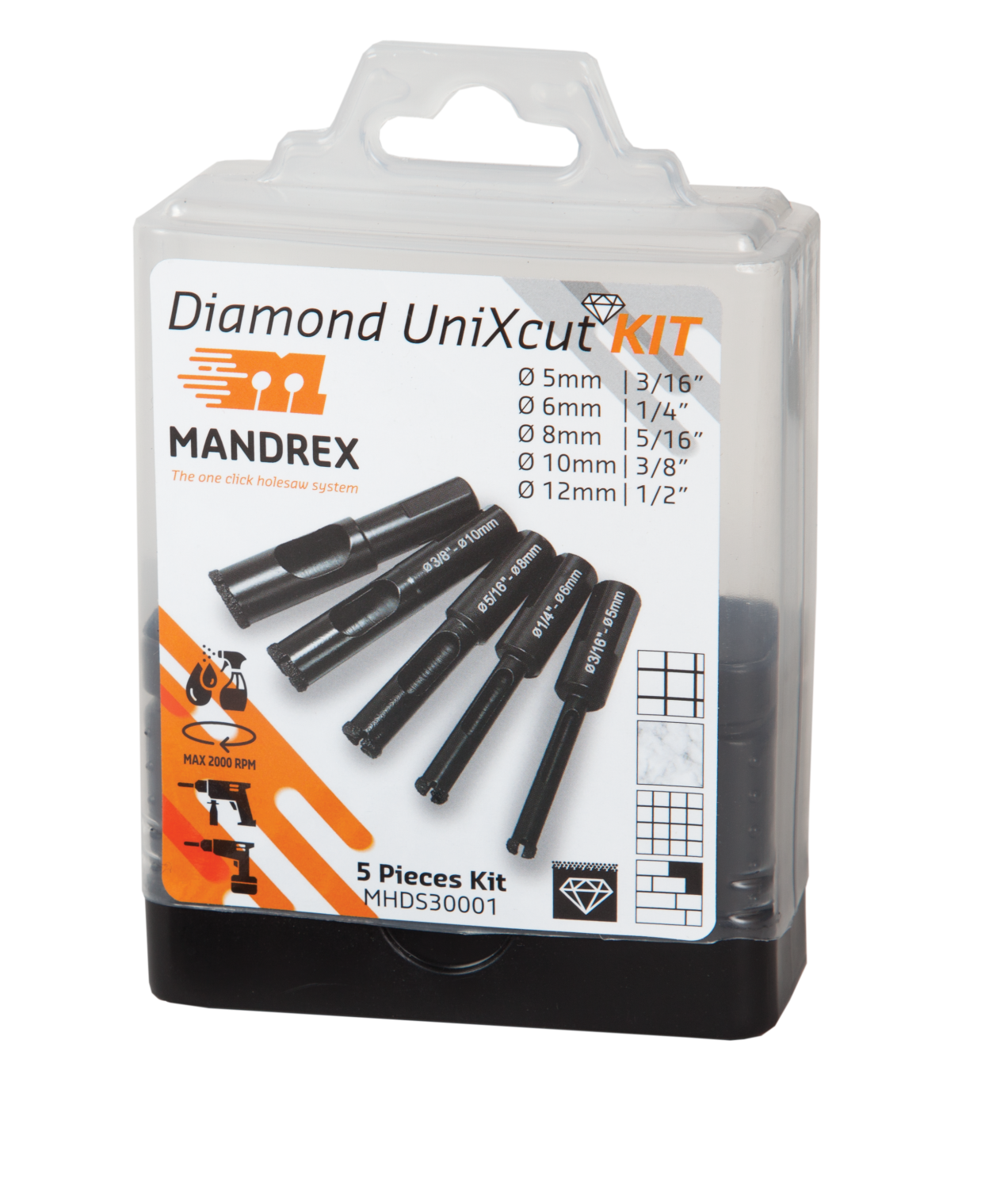 Mandrex UniXcut Diamantboorset MHDS30001 5-12mm, 5-delig