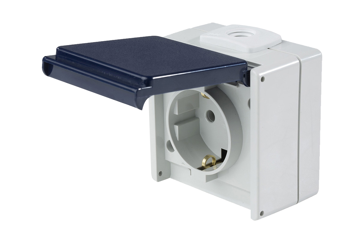 Schwabe Opbouwcontactdoos 230V/16A IP54 met klepdeksel