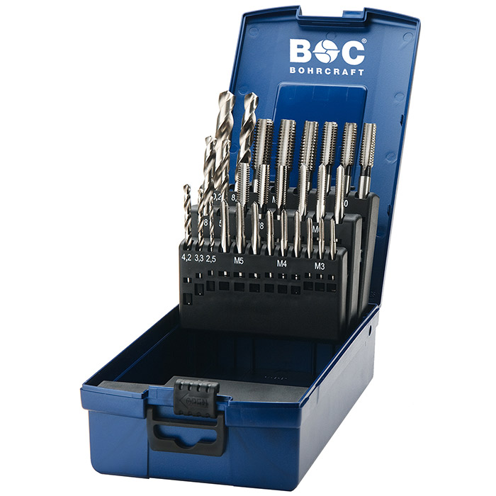 BC Handtappenset GK12-K, DIN 352 HSS-G Links M3-M12 + kernboren, 28-delig