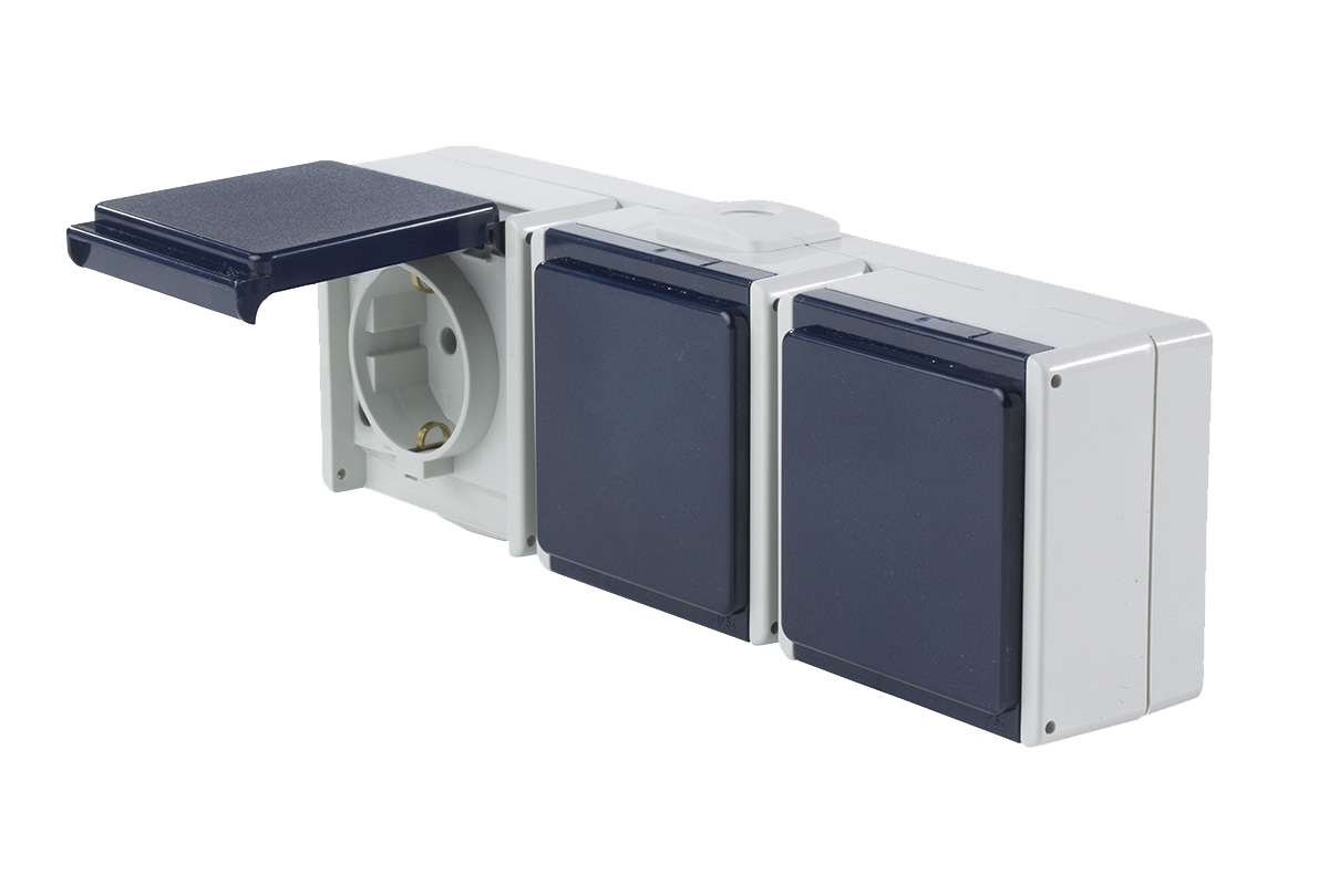 Schwabe Opbouwcontactdoos 230V/16A IP54 Grijs tot 2.5mm² 3-voudig horizontaal