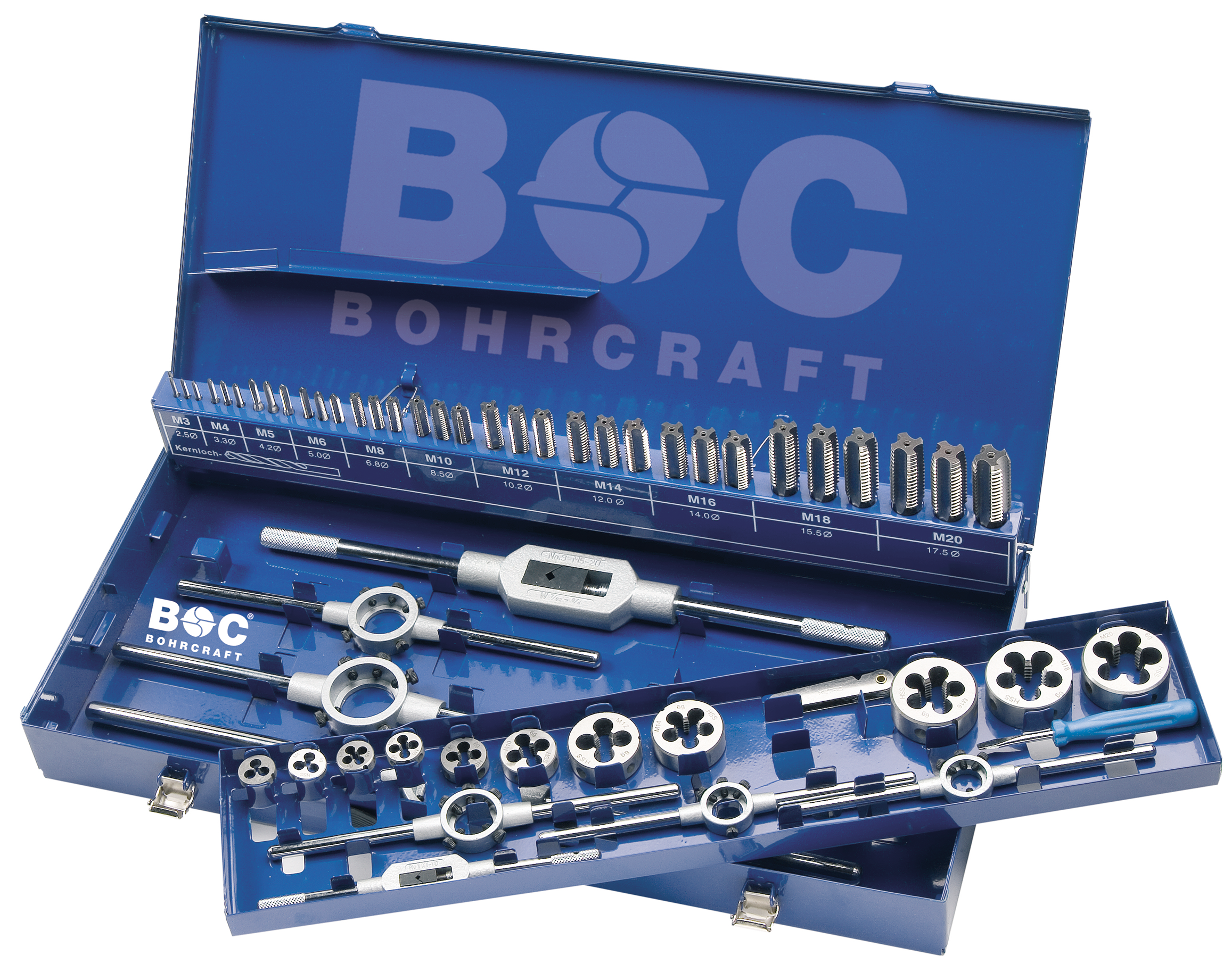 BC Draadsnijset GW20LH LINKS M3-M20 + toebehoren, 54-delig in metalen cassette 