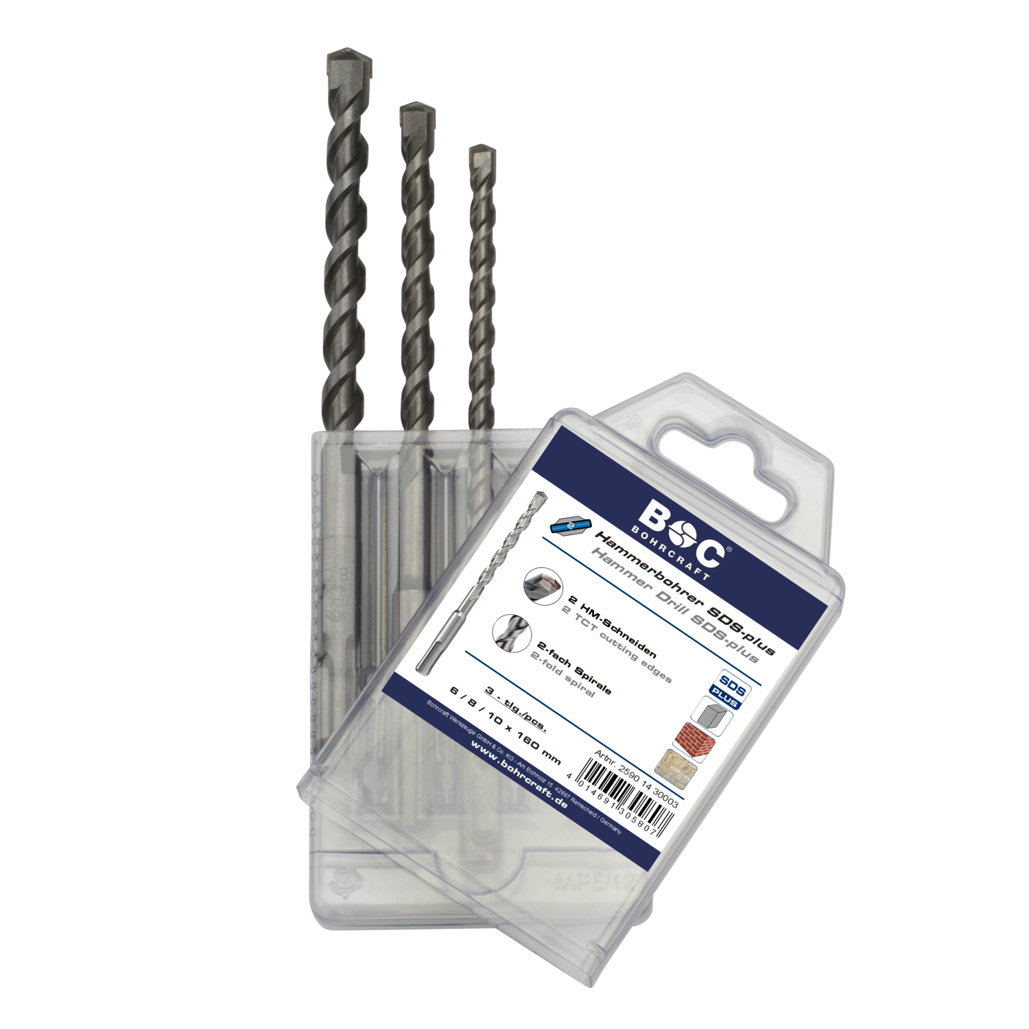 BC SDS+ Hamerborenset std. 2-snijder HB Ø 6-8-10 x 160mm, 3-delig