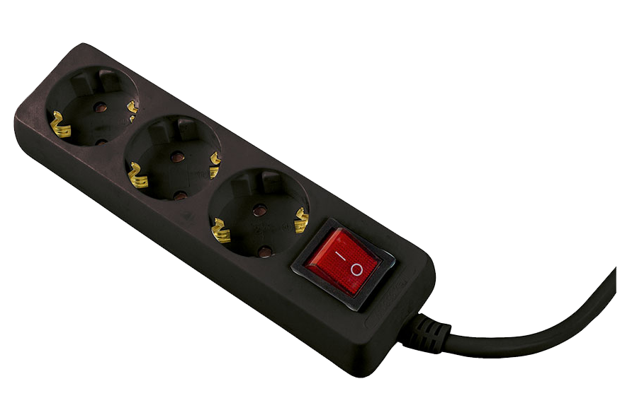 Schwabe Stekkerdoos 3x randaarde met schakelaar kabel H05VV-F 3G1,5 zwart 2m