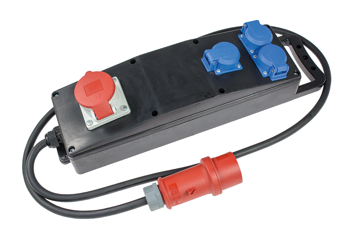 Schwabe CEE Stroomverdeler Massief Rubber S3 400V/16A IP44 4-voudig H07RN-F 5G2.5 2m