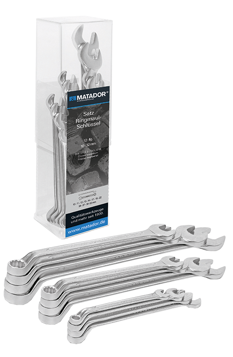 Matador Ringsteeksleutelset diep gebogen 10-32mm in kunststof box, 12-delig