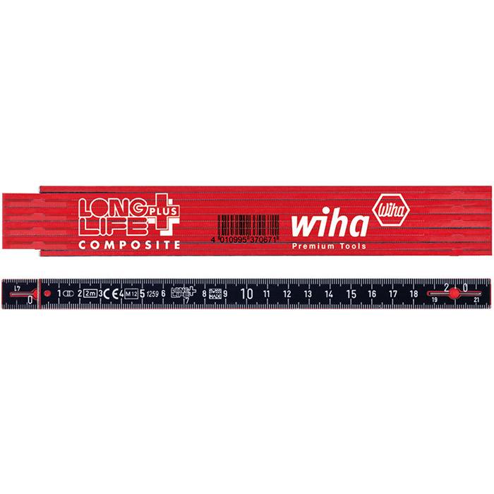 WIHA Longlife Plus Composite Duimstok 410 2005 metrisch 10 delen rood/zwart 15mm/2m