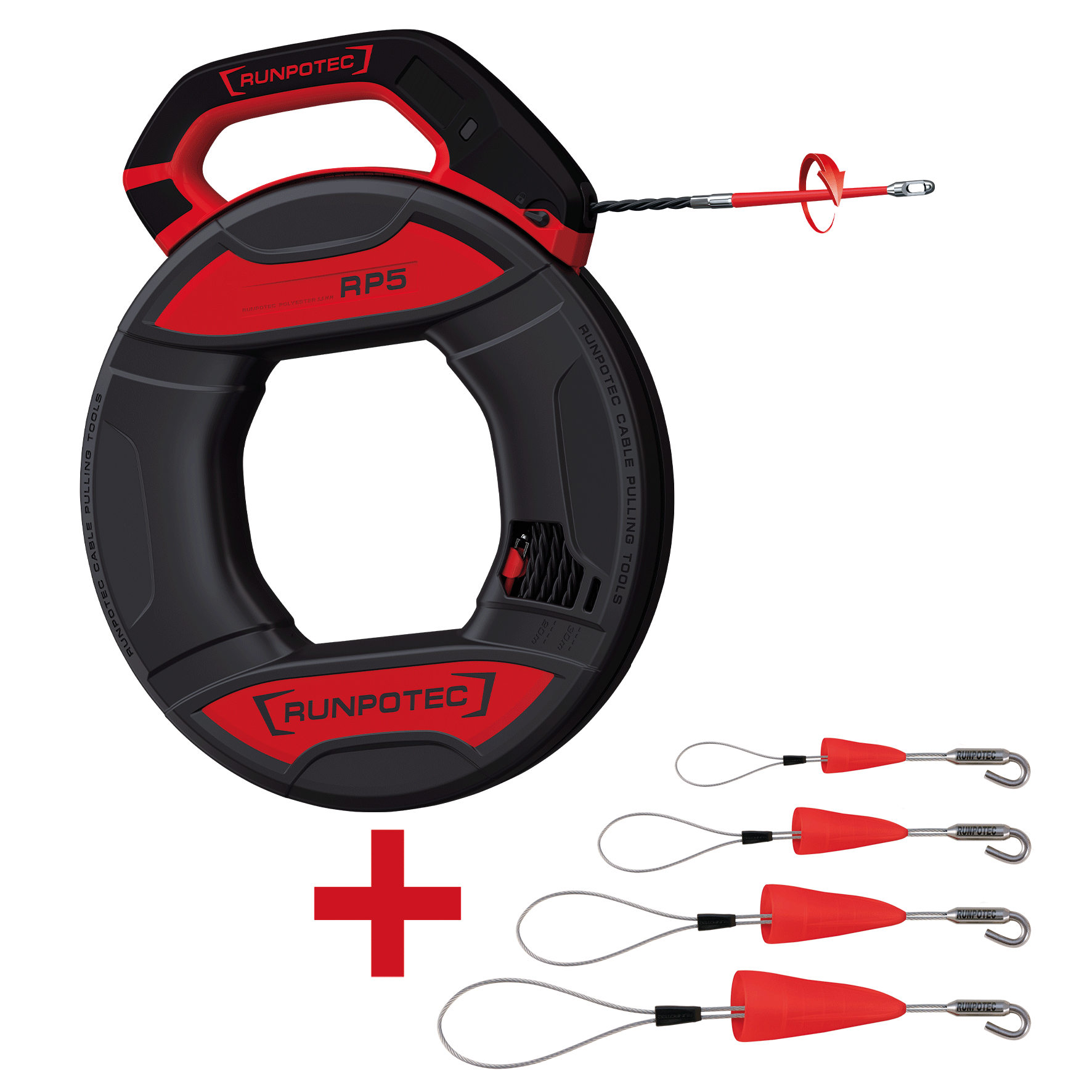 RUNPO ACTIESET Runpo 5 30m + Runpo Set Kabeltreklussen met haak 4-delig
