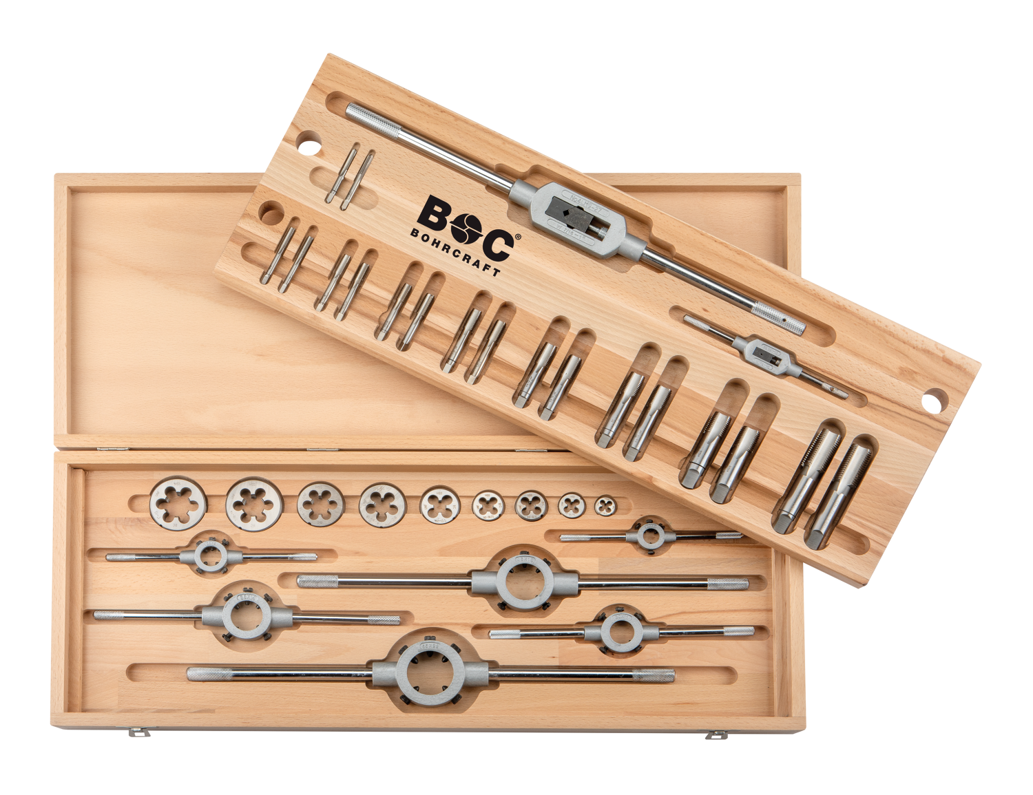 BC Draadsnijset GWH-UNF UNC1/4"-1" + toebehoren 35-delig in houten cassette