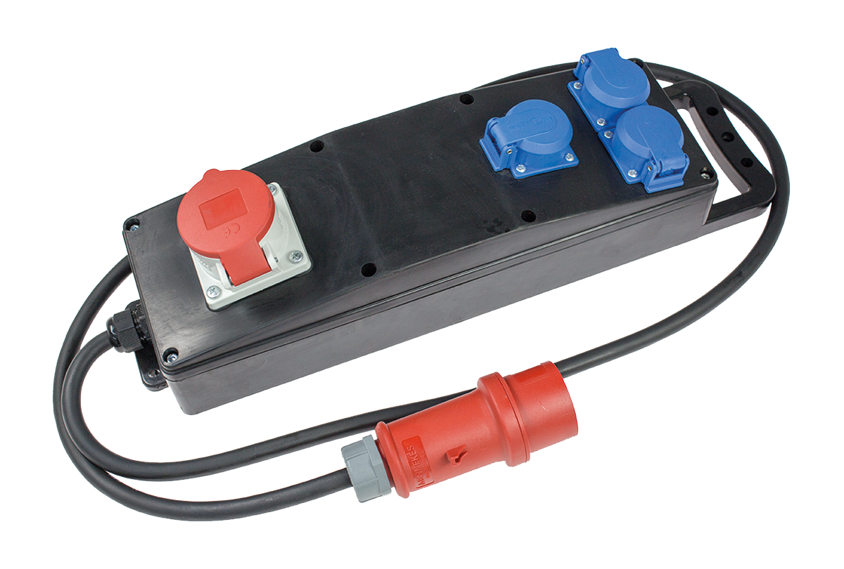 Schwabe CEE Stroomverdeler Massief Rubber S3 400V/16A IP44 4-voudig H07RN-F 5x2,5 2m