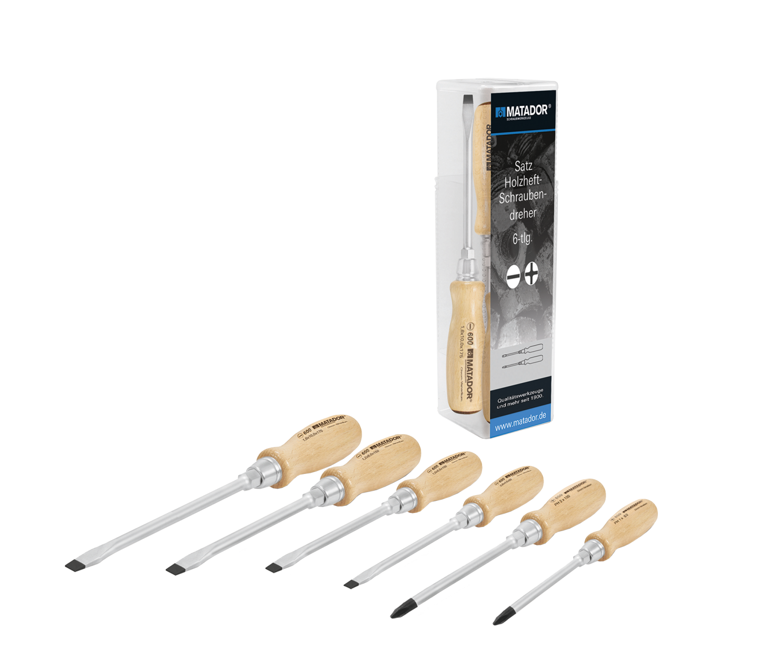 Matador Schroevendraaierset SL/PH met Houten Handvat, 6-delig
