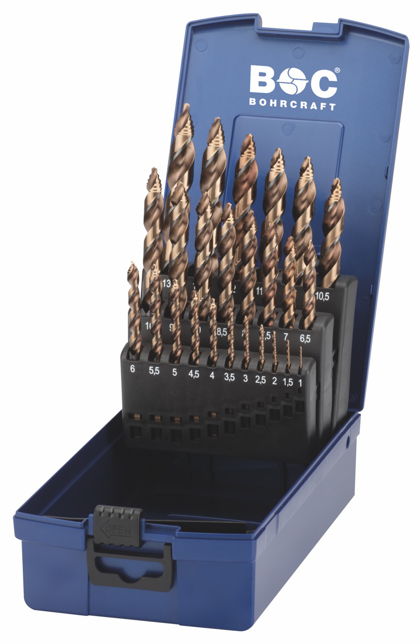 BC PP Spiraalborenset HSS-E Co 5% DIN 338 KE 13 T-STEP INOX Ø 1-13mm x 0,5mm, 25-delig