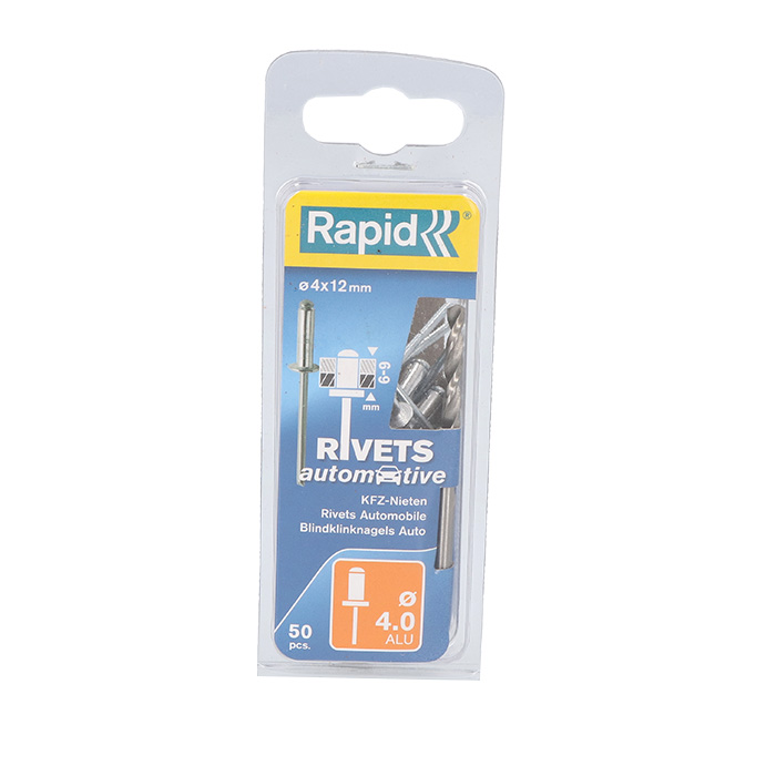 Rapid Automotive Blindklinknagels Ø 4,0 x 12mm Aluminium + boor in blister (50 stuks)