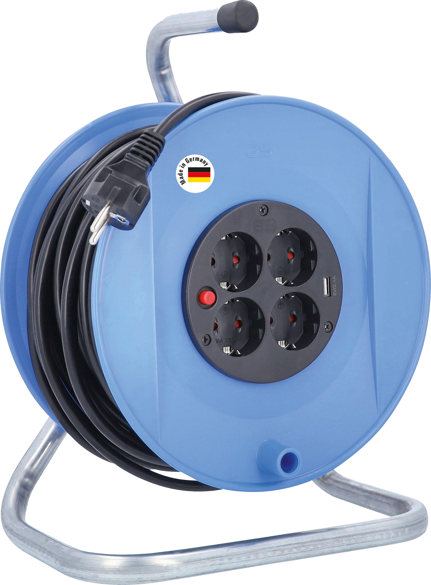 Schwabe Kabelhaspel 230V/16A IP20 Vinyl H05VV-F 3G1.5 4x230V 1xUSB 50m