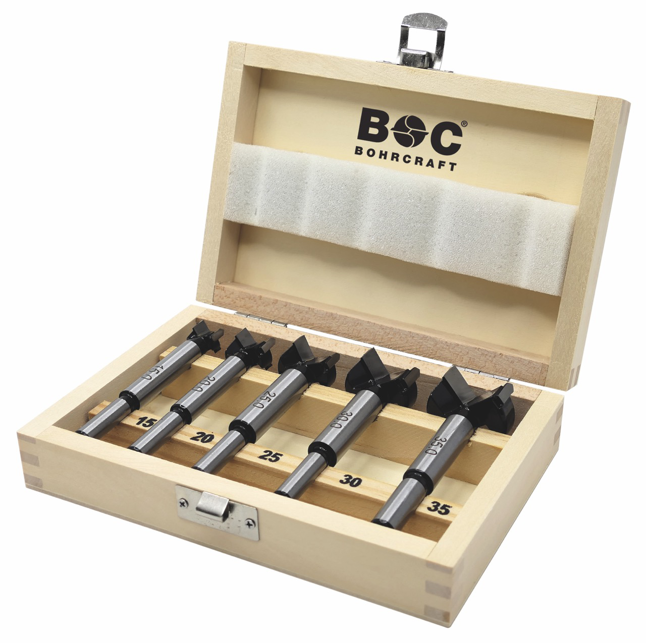BC Cilinderkopborenset  HM Ø 15-20-25-30-35mm, 5-delig in houten cassette