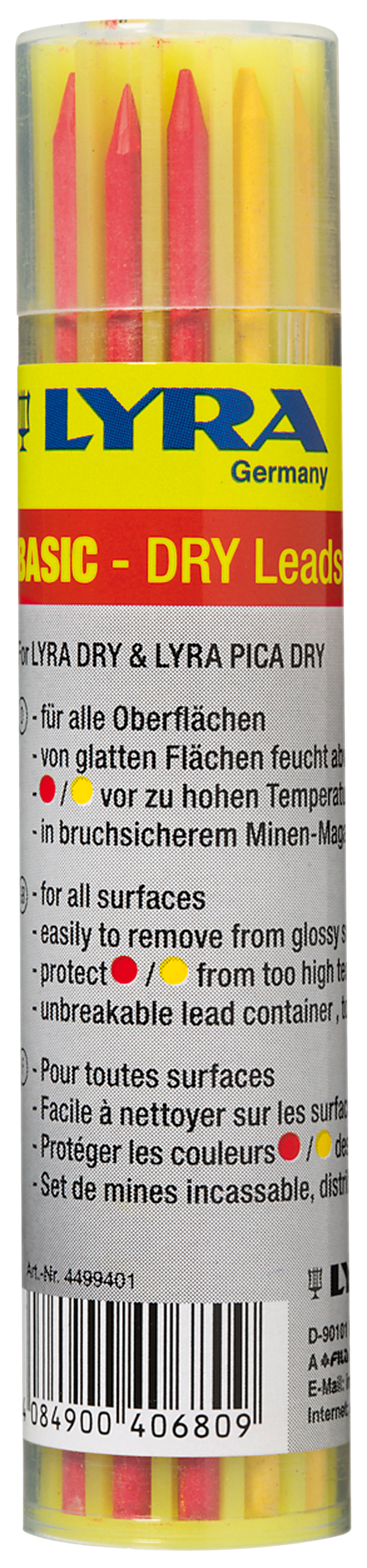Lyra Dry Profi Reservestiften Vulpotlood 3 x Rood, 3 x Geel, 6 x Grafiet