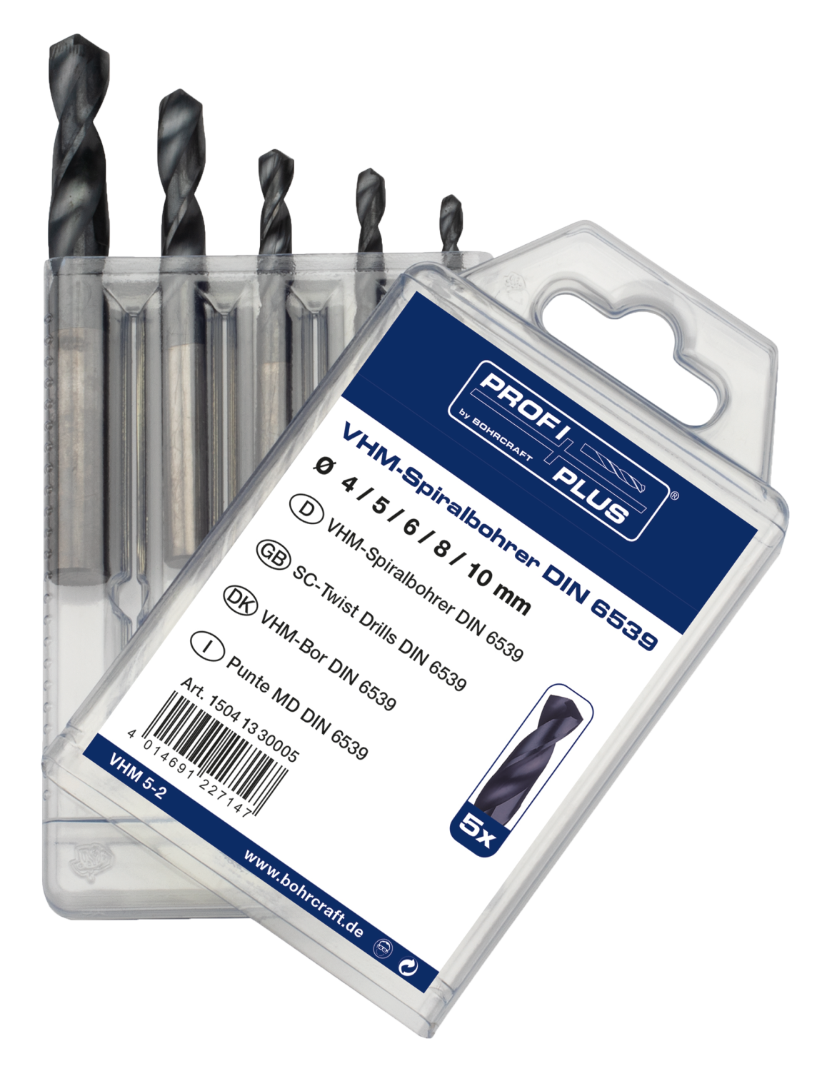 BC PP Spiraalborenset VHM DIN 6539 MD 5-2 TiAlN Ø 4-5-6-8-10mm, 5-delig