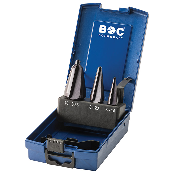 BC Conische Plaatborenset HSS-G B 3-K TiALN 1/2/3, 3-delig in kunststof cassette