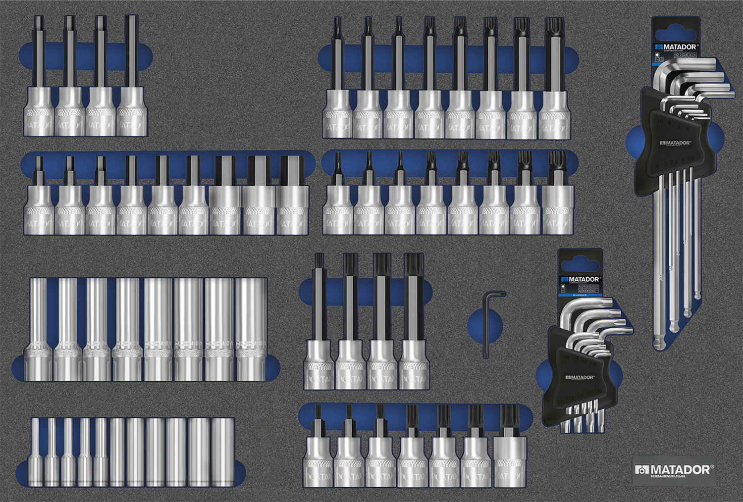 Matador 3/3 Module 1/4"-1/2" Dopsleutelset 4-19mm, XZN M5-16, Inbus 5-19, TORX® T25-60, 78-delig