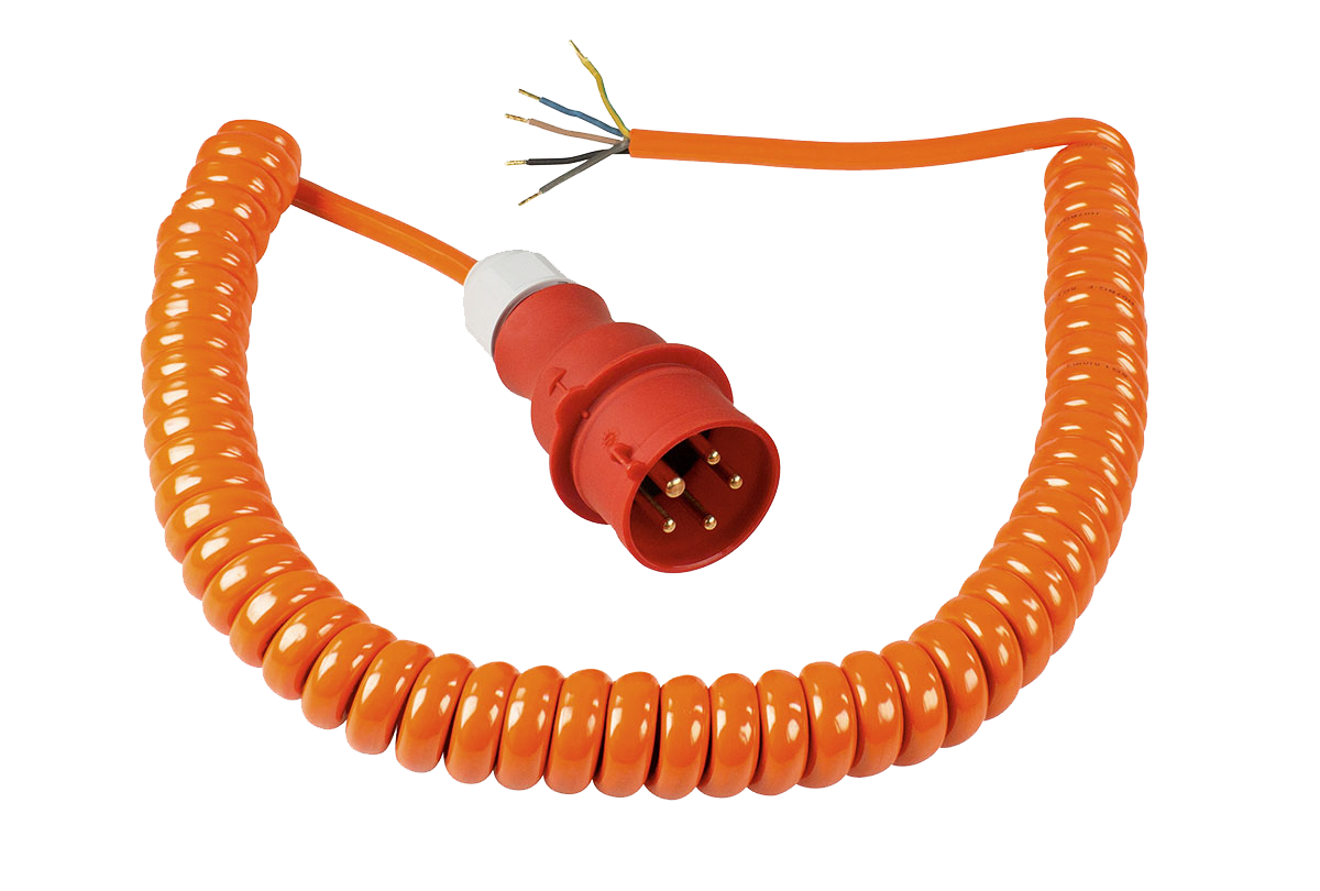 Schwabe CEE Aansluitkabel Spiraal PUR 400V/16A IP44 5-polig H07BQ-F 5G1.5 oranje 1-5m
