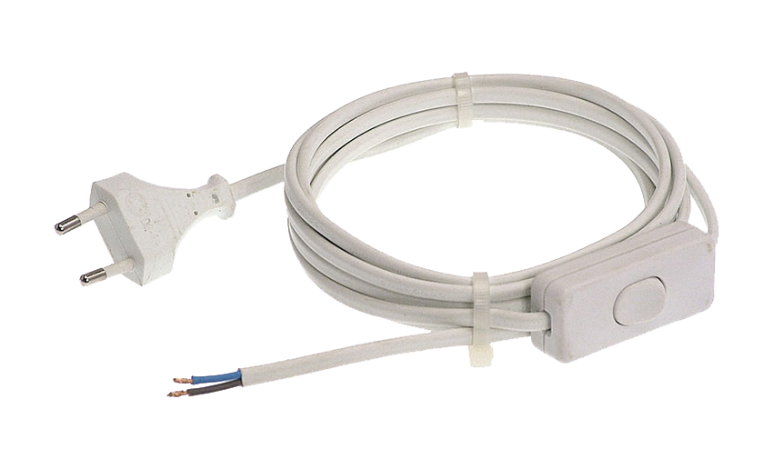 Schwabe Aansluitkabel Vinyl Eurostekker met schakelaar 230V/2.5A IP20 H03VVH2-F 2x0,75 wit 3m