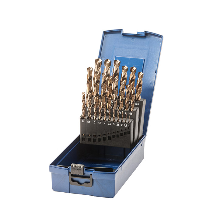 BC PP Spiraalborenset KE 13 TI DIN 338 HSS-E Co 5% Split-P Type VA/Ti 1,0-13,0mm, 25-delig