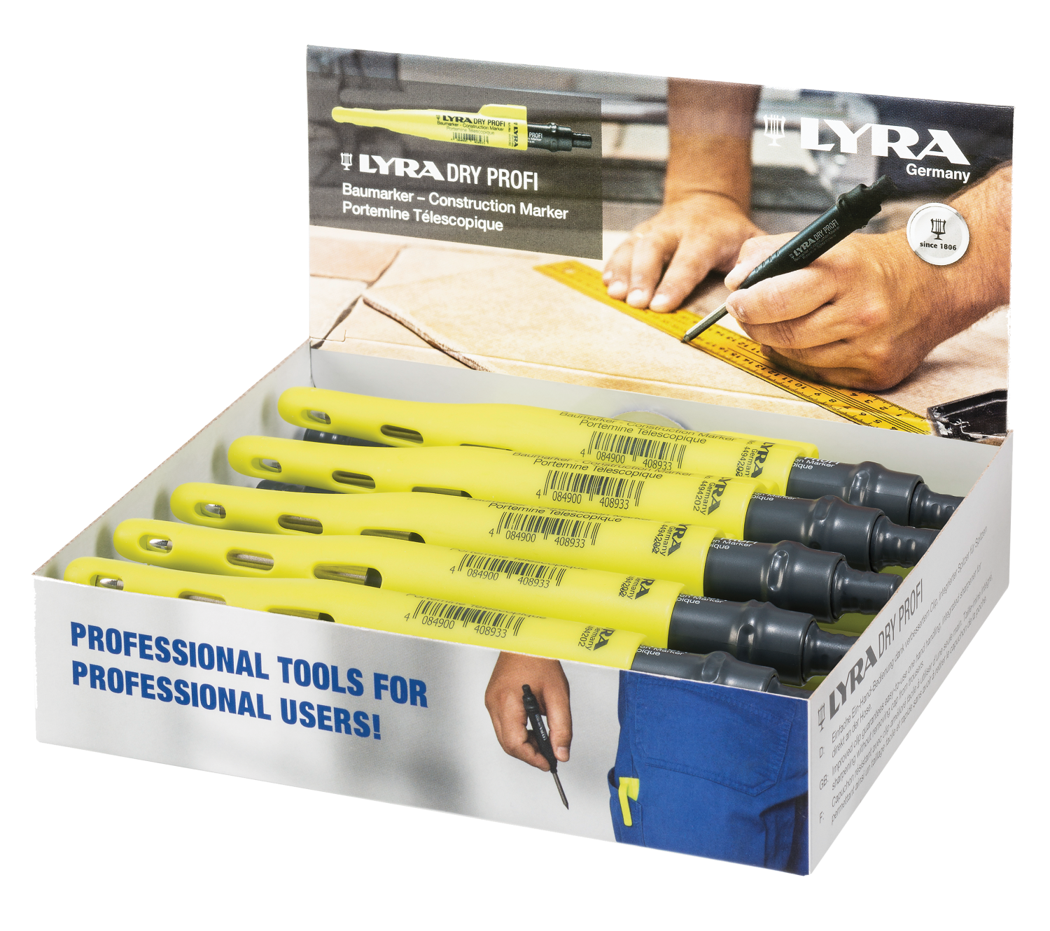 Lyra Dry Lead Display Markeerpotloden 20 x Profi, 8 x Graphite, 4 x Basic