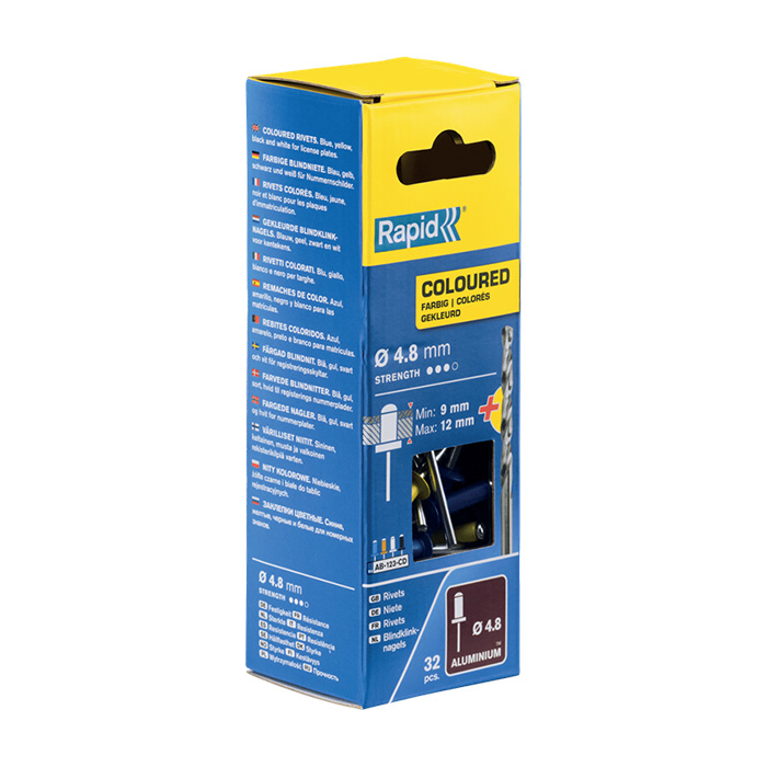 Rapid Automotive Blindklinknagels Ø 4,8 x 16mm 4 kleuren + boor in blister (32 stuks)