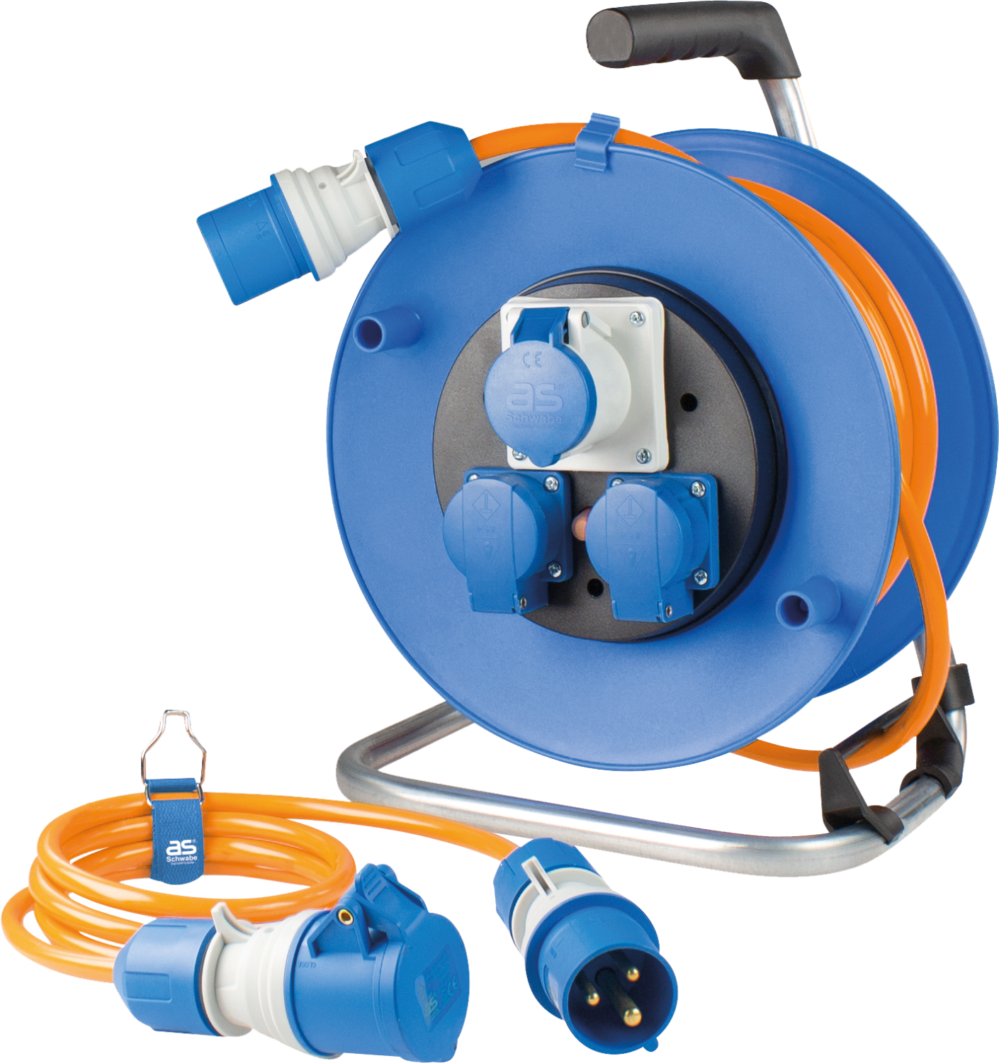 Schwabe Camping Set: CEE Powerlight Kabelhaspel 25m + Verlengkabel H07BQ-F 3G2.5 1.5m