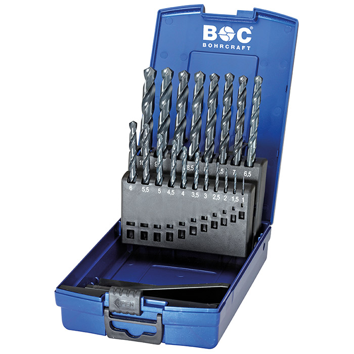 BC PB Spiraalborenset KG10 OX DIN 338 HSS-G gezwart Type N Ø1,0-10,0mm, 19-delig