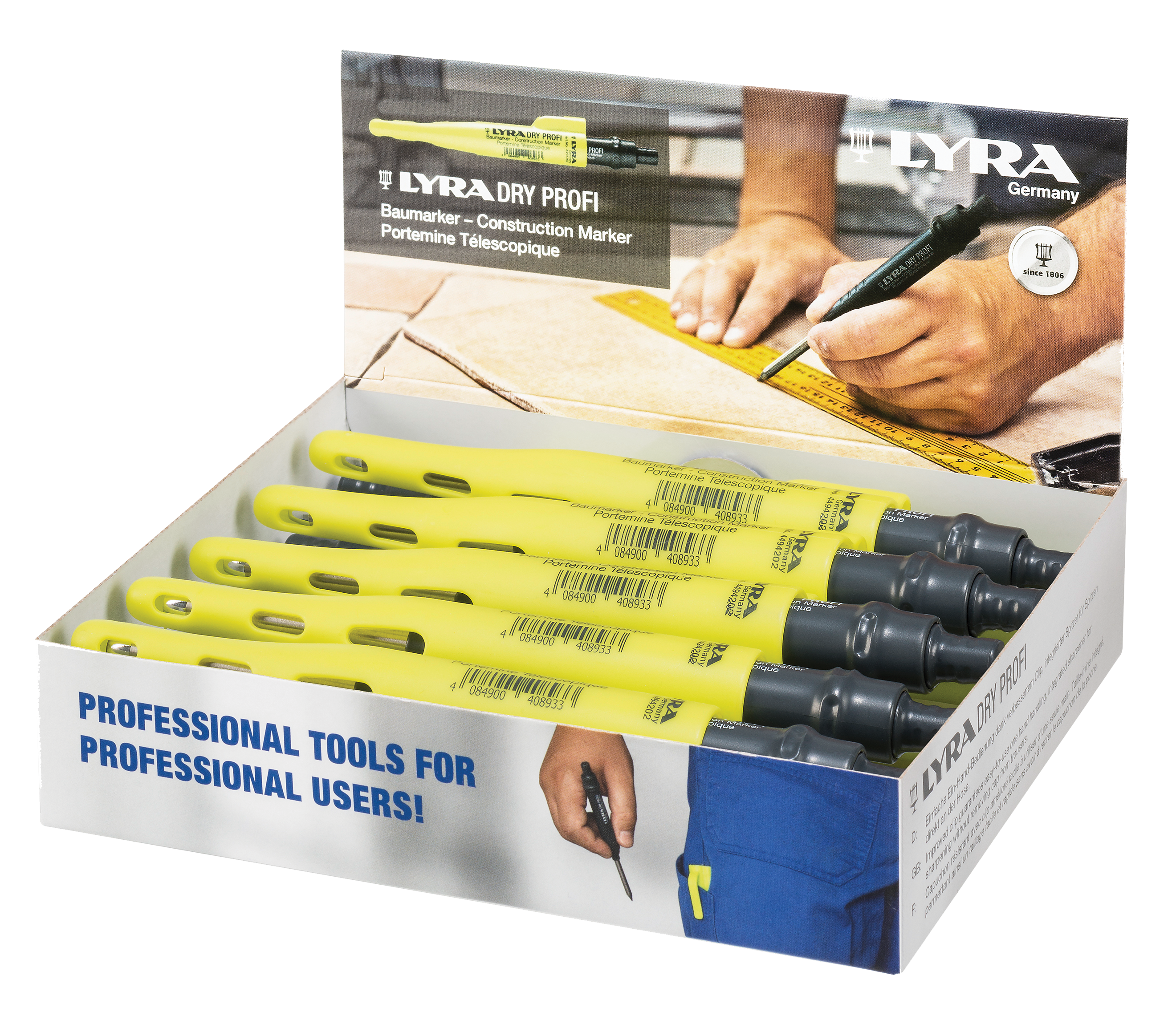 Lyra Dry Lead Display Markeerpotloden 20 x Profi, 8 x Graphite, 4 x Basic